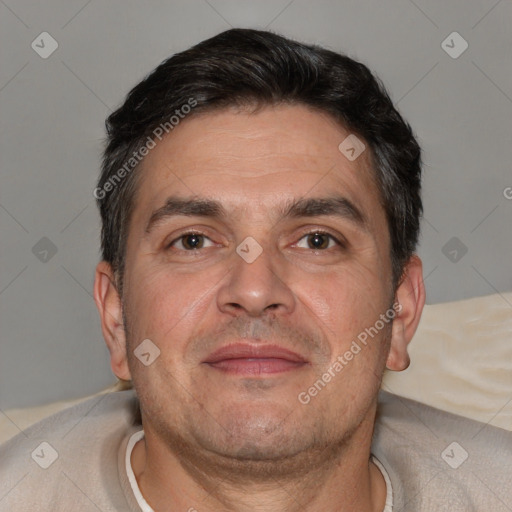 Neutral white adult male with short  brown hair and brown eyes