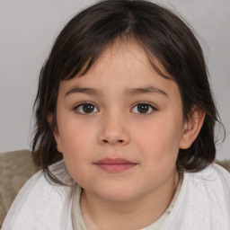 Neutral white child female with medium  brown hair and brown eyes