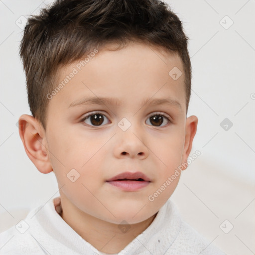 Neutral white child male with short  brown hair and brown eyes