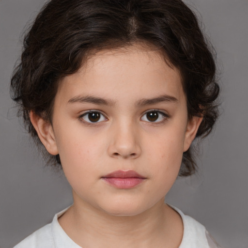 Neutral white child female with medium  brown hair and brown eyes