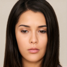 Neutral asian young-adult female with long  brown hair and brown eyes