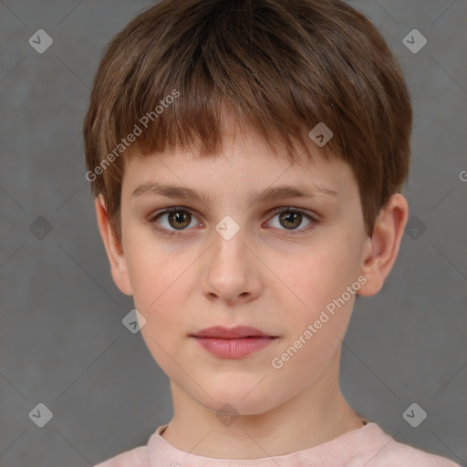 Neutral white child male with short  brown hair and brown eyes