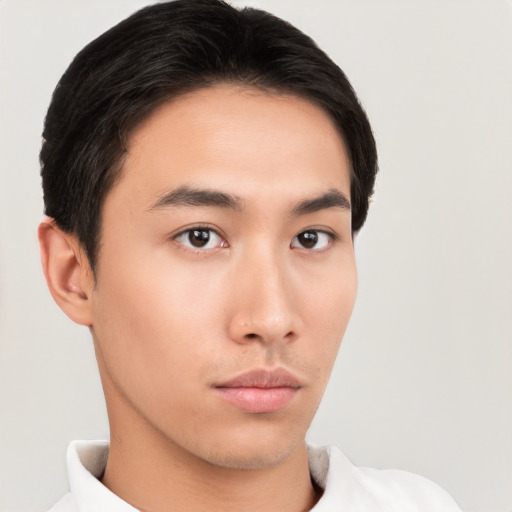 Neutral asian young-adult male with short  brown hair and brown eyes