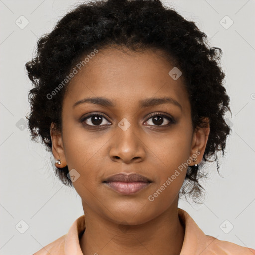 Neutral black young-adult female with short  brown hair and brown eyes