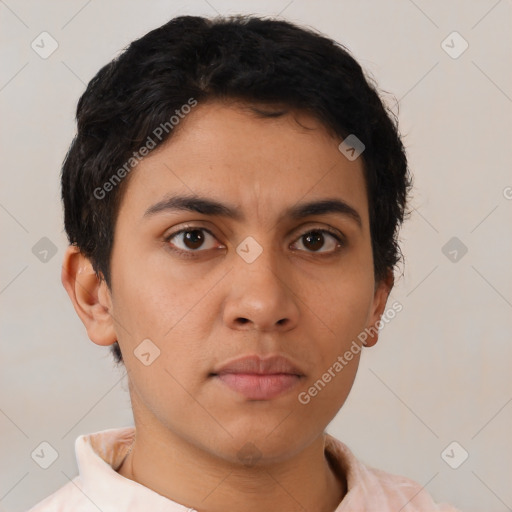 Neutral asian young-adult male with short  brown hair and brown eyes