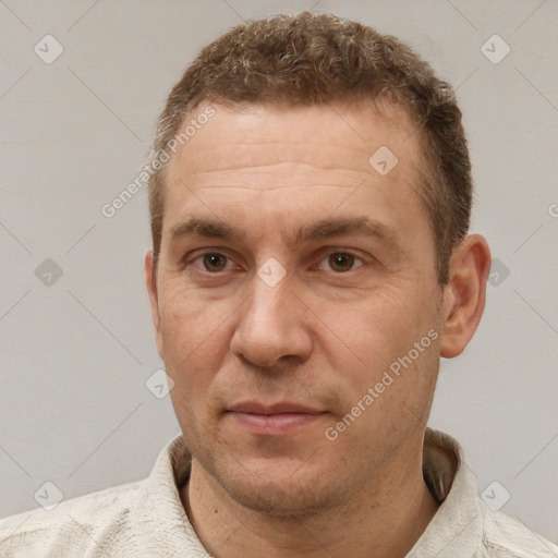 Neutral white adult male with short  brown hair and brown eyes