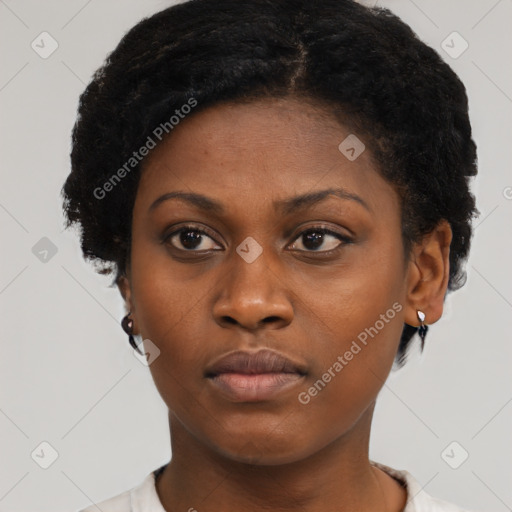 Neutral black young-adult female with short  brown hair and brown eyes