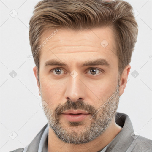 Neutral white adult male with short  brown hair and brown eyes