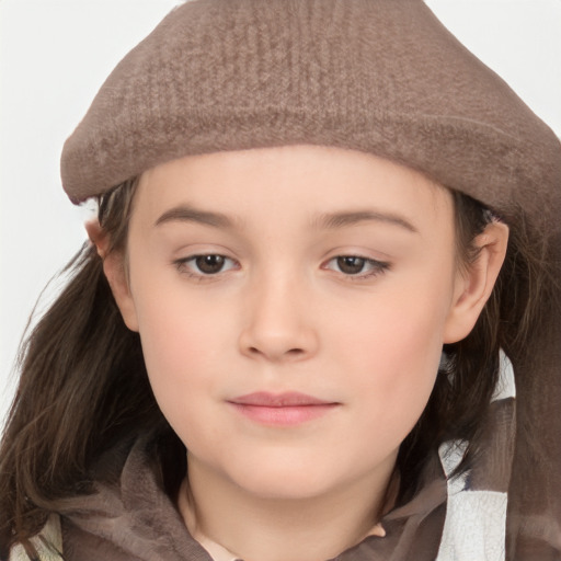 Neutral white child female with long  brown hair and brown eyes