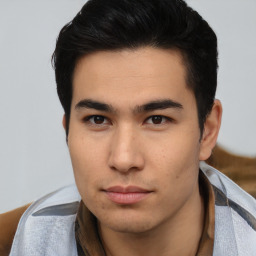 Neutral asian young-adult male with short  brown hair and brown eyes