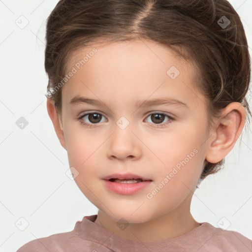 Neutral white child female with short  brown hair and brown eyes