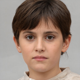 Neutral white child female with short  brown hair and brown eyes