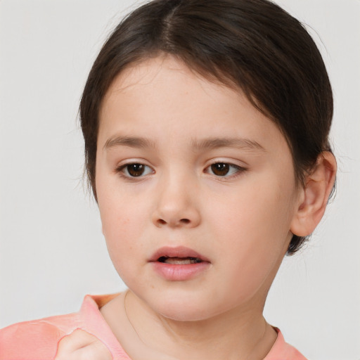 Neutral white child female with short  brown hair and brown eyes