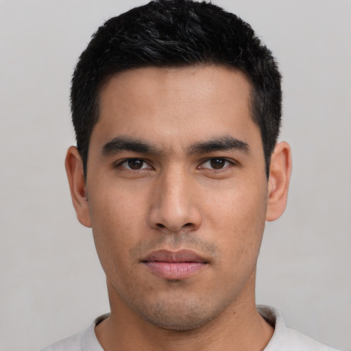 Neutral asian young-adult male with short  black hair and brown eyes