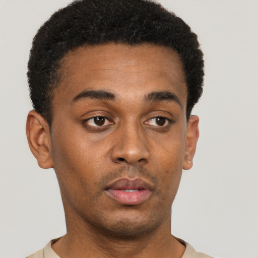 Neutral black young-adult male with short  brown hair and brown eyes