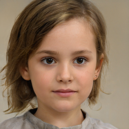 Neutral white child female with medium  brown hair and brown eyes