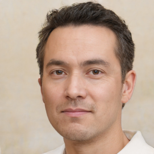 Neutral white adult male with short  brown hair and brown eyes