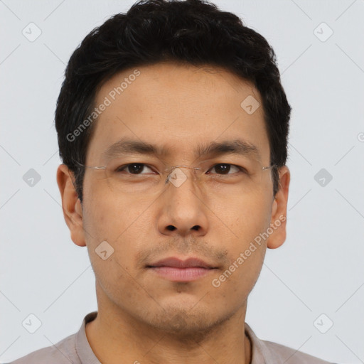 Neutral asian young-adult male with short  brown hair and brown eyes