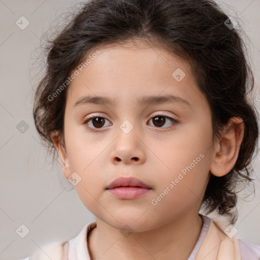 Neutral white child female with medium  brown hair and brown eyes