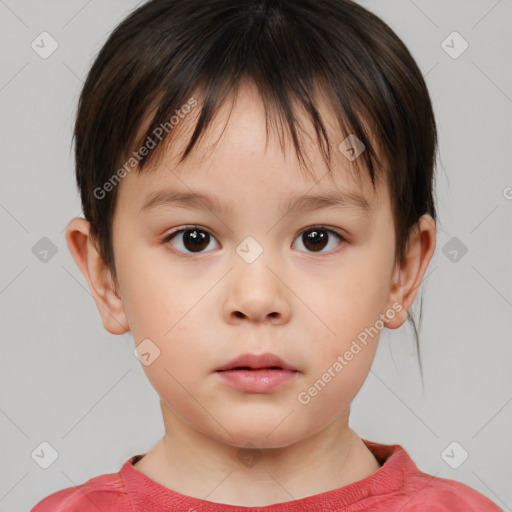 Neutral white child female with short  brown hair and brown eyes