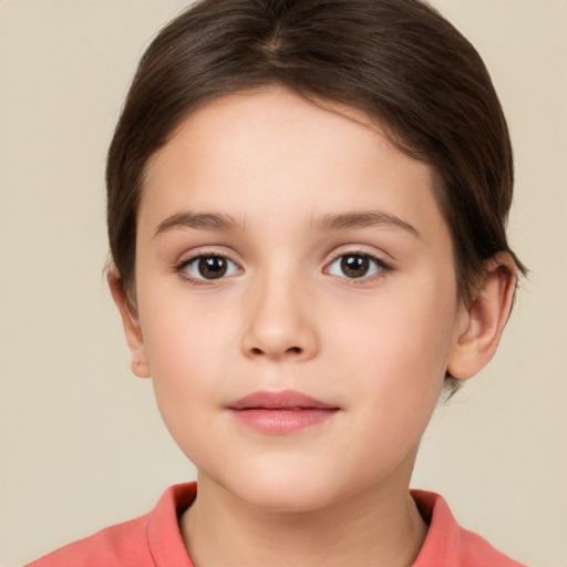 Neutral white child female with short  brown hair and brown eyes