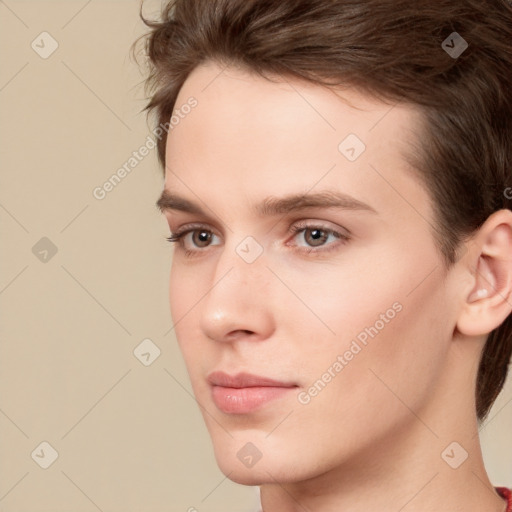 Neutral white young-adult male with medium  brown hair and brown eyes