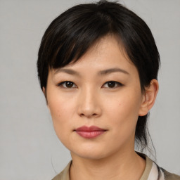 Neutral asian young-adult female with medium  black hair and brown eyes