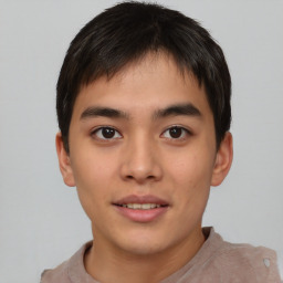 Neutral asian young-adult male with short  brown hair and brown eyes