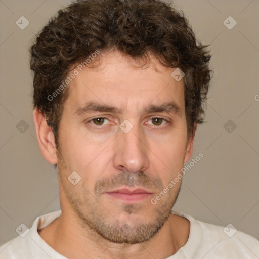 Neutral white adult male with short  brown hair and brown eyes