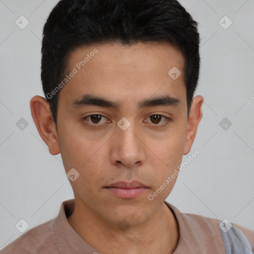 Neutral asian young-adult male with short  black hair and brown eyes