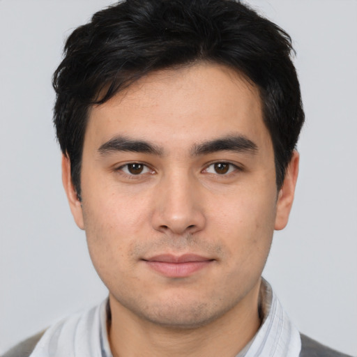 Neutral asian young-adult male with short  black hair and brown eyes