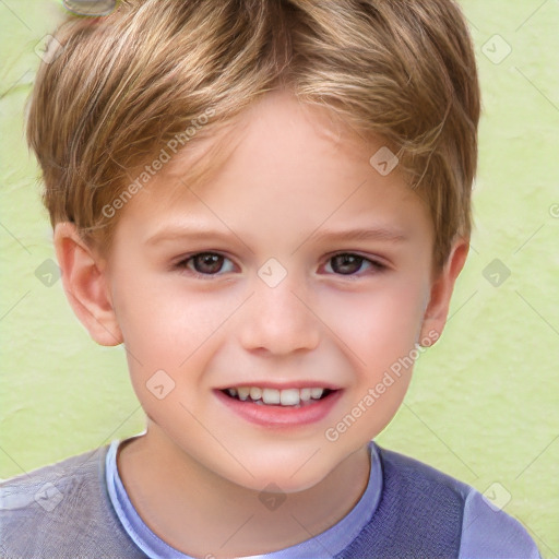 Joyful white child male with short  brown hair and brown eyes