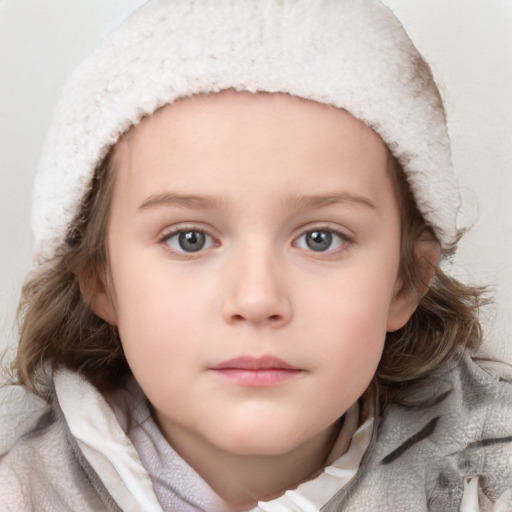 Neutral white child female with medium  brown hair and blue eyes