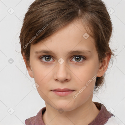 Neutral white child female with short  brown hair and brown eyes