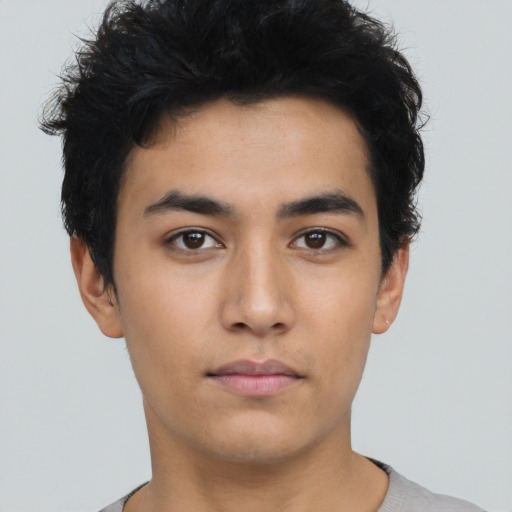 Neutral asian young-adult male with short  black hair and brown eyes