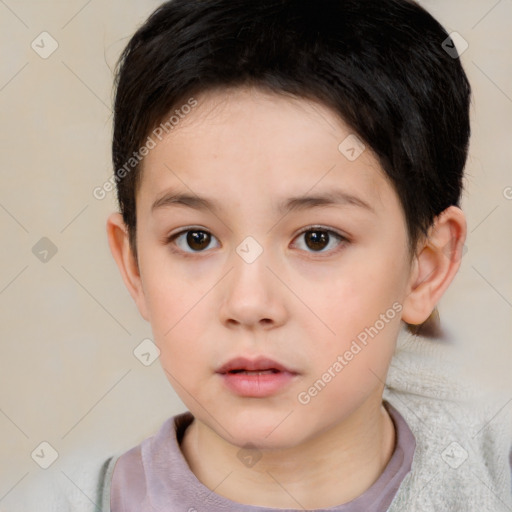 Neutral white child female with short  brown hair and brown eyes