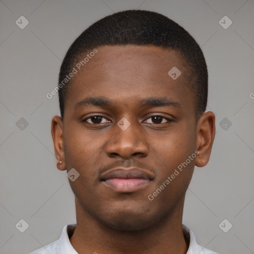 Neutral black young-adult male with short  brown hair and brown eyes