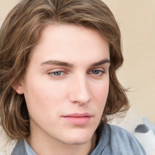 Neutral white young-adult male with medium  brown hair and blue eyes