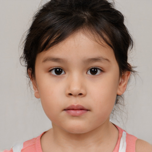 Neutral white child female with medium  brown hair and brown eyes