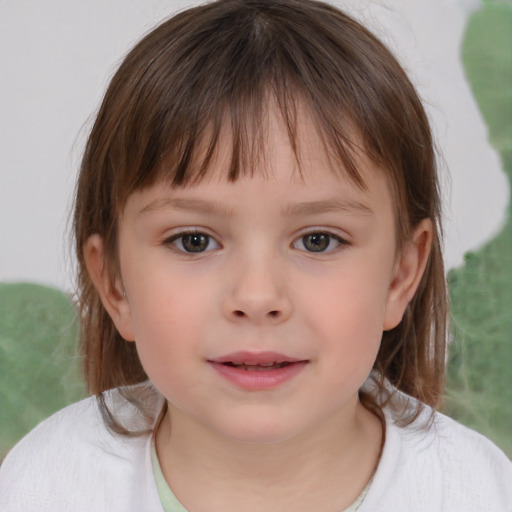 Neutral white child female with medium  brown hair and brown eyes