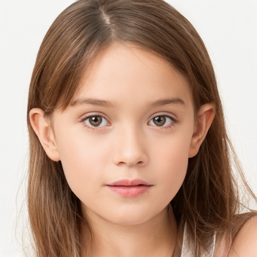 Neutral white child female with long  brown hair and brown eyes