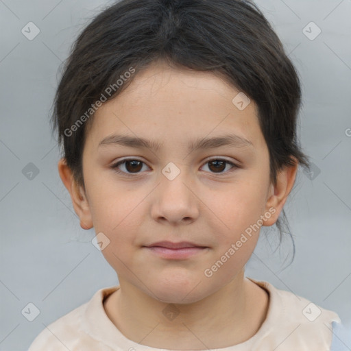 Neutral white child female with short  brown hair and brown eyes