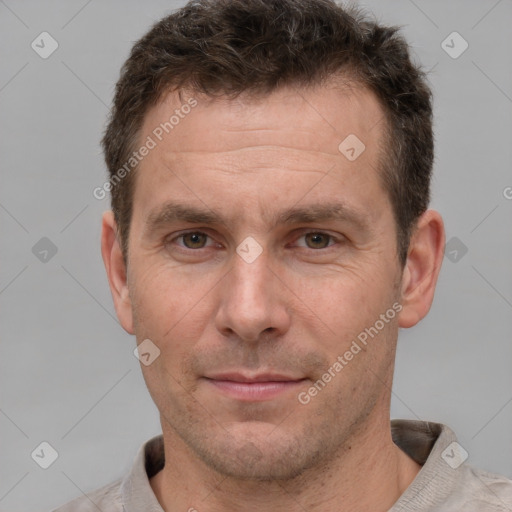 Neutral white adult male with short  brown hair and brown eyes