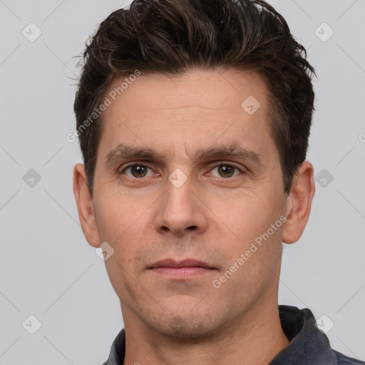 Neutral white adult male with short  brown hair and brown eyes