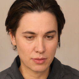 Neutral white adult female with medium  brown hair and brown eyes