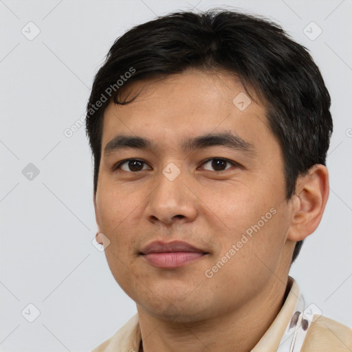 Neutral asian young-adult male with short  brown hair and brown eyes