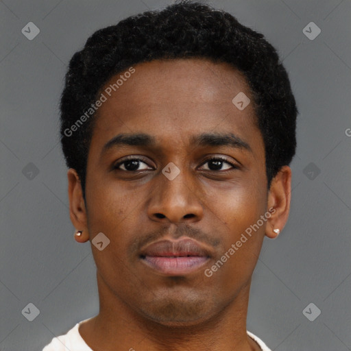 Neutral black young-adult male with short  brown hair and brown eyes