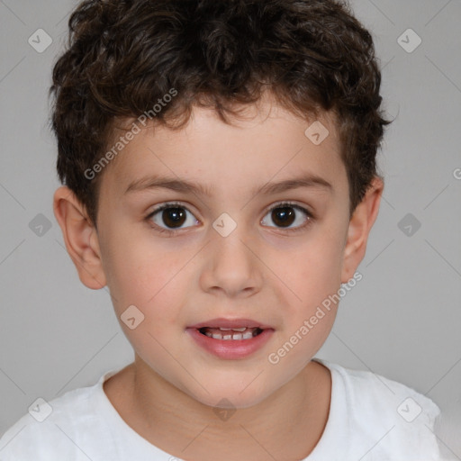 Joyful white child male with short  brown hair and brown eyes