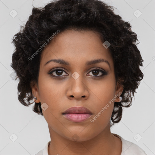 Neutral black young-adult female with short  brown hair and brown eyes