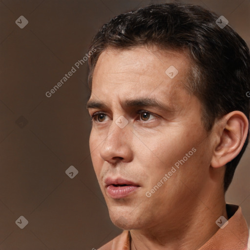 Neutral white adult male with short  brown hair and brown eyes